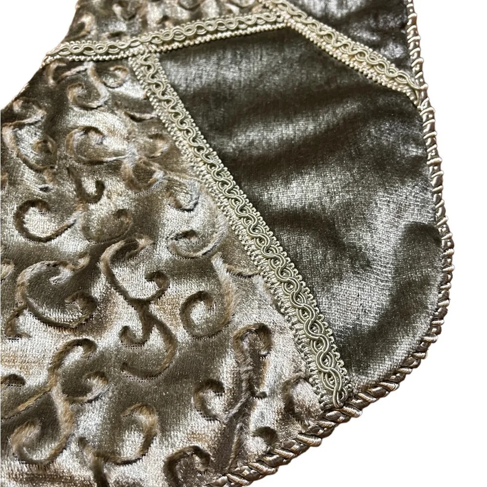 Lot of 3 Sage Green Lux Velvet Satin Trim Fringe Christmas Holiday Stockings 18”